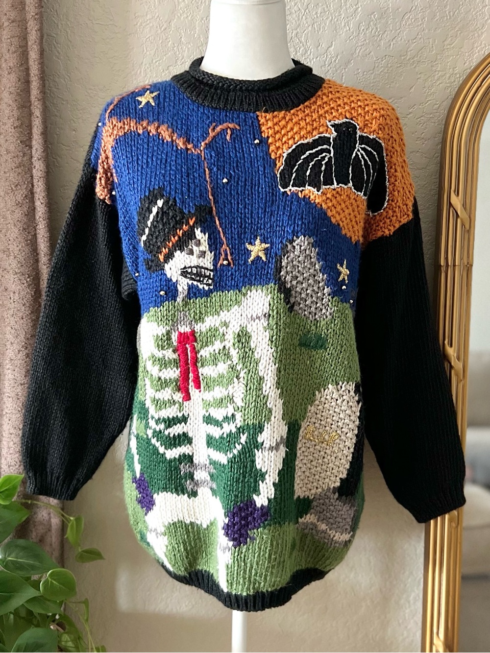 Vintage 1995 Halloween Skeleton Knit Sweater